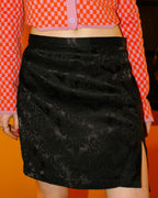 Black jacquard slit skirt