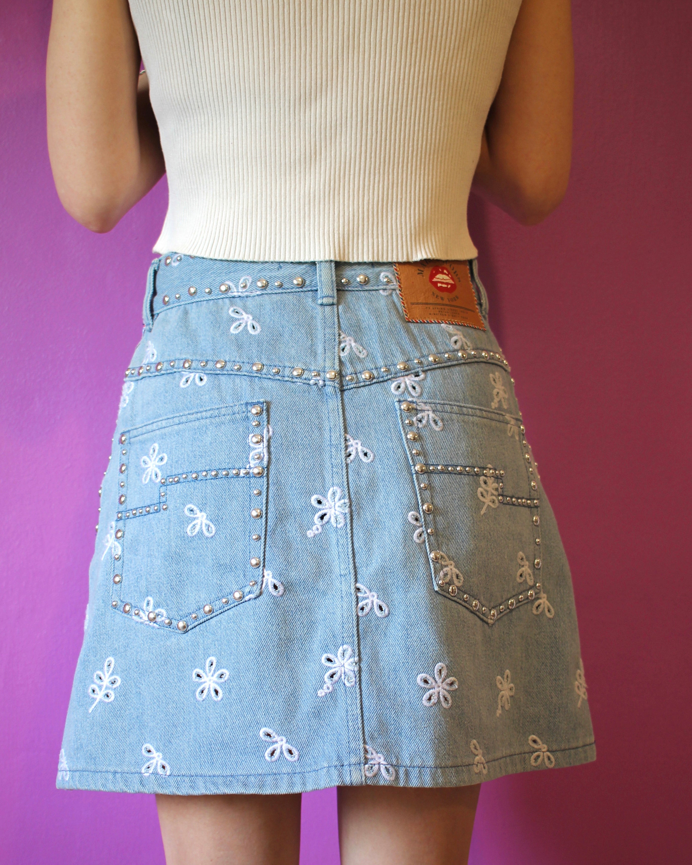 Marc Jacobs Studded Embroidered Denim Mini Skirt