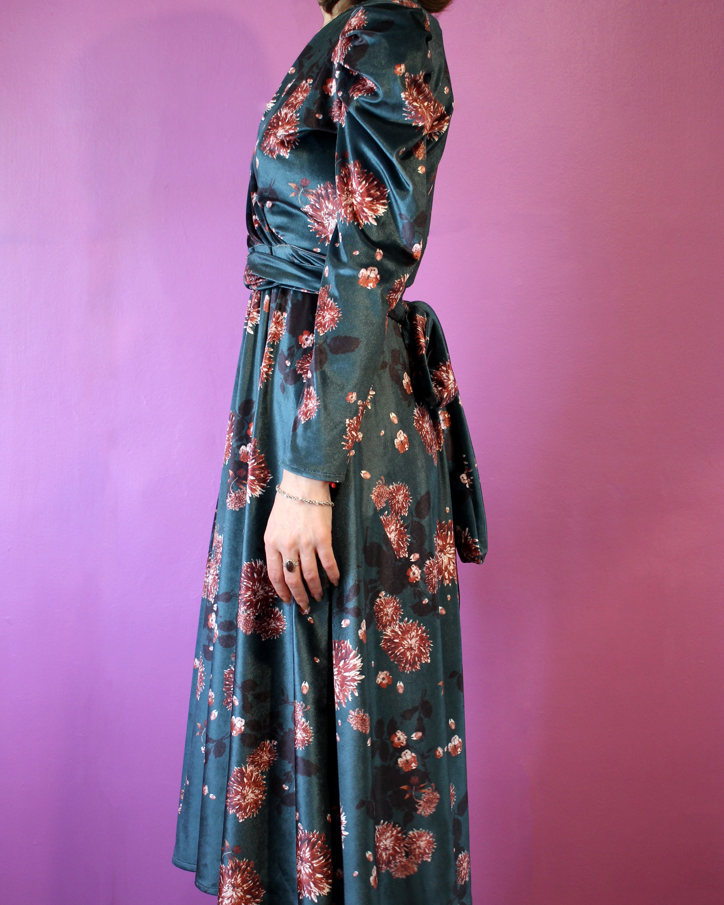 Emerald Floral Velvet Dress
