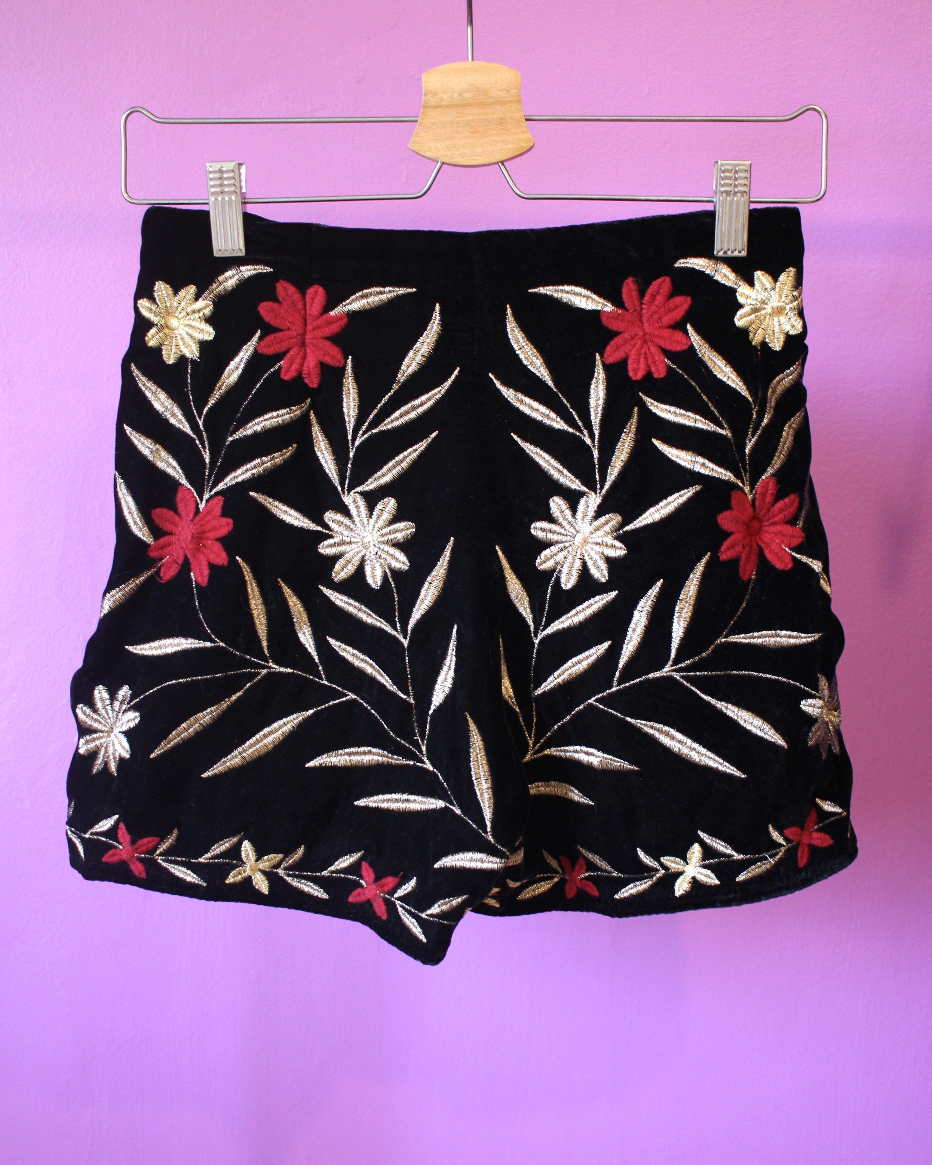 Embroidered velvet shorts