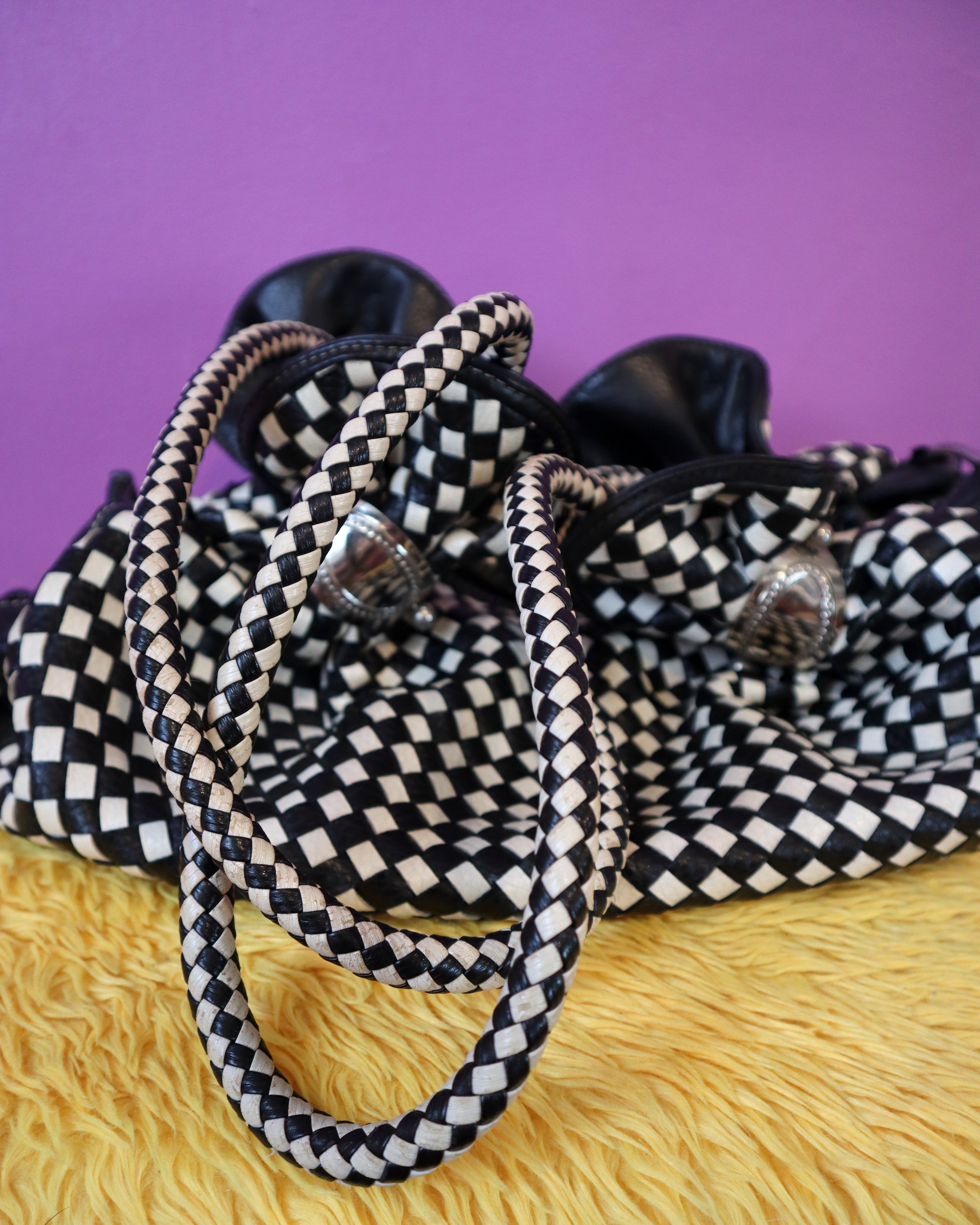Woven Checkerboard Leather Bag