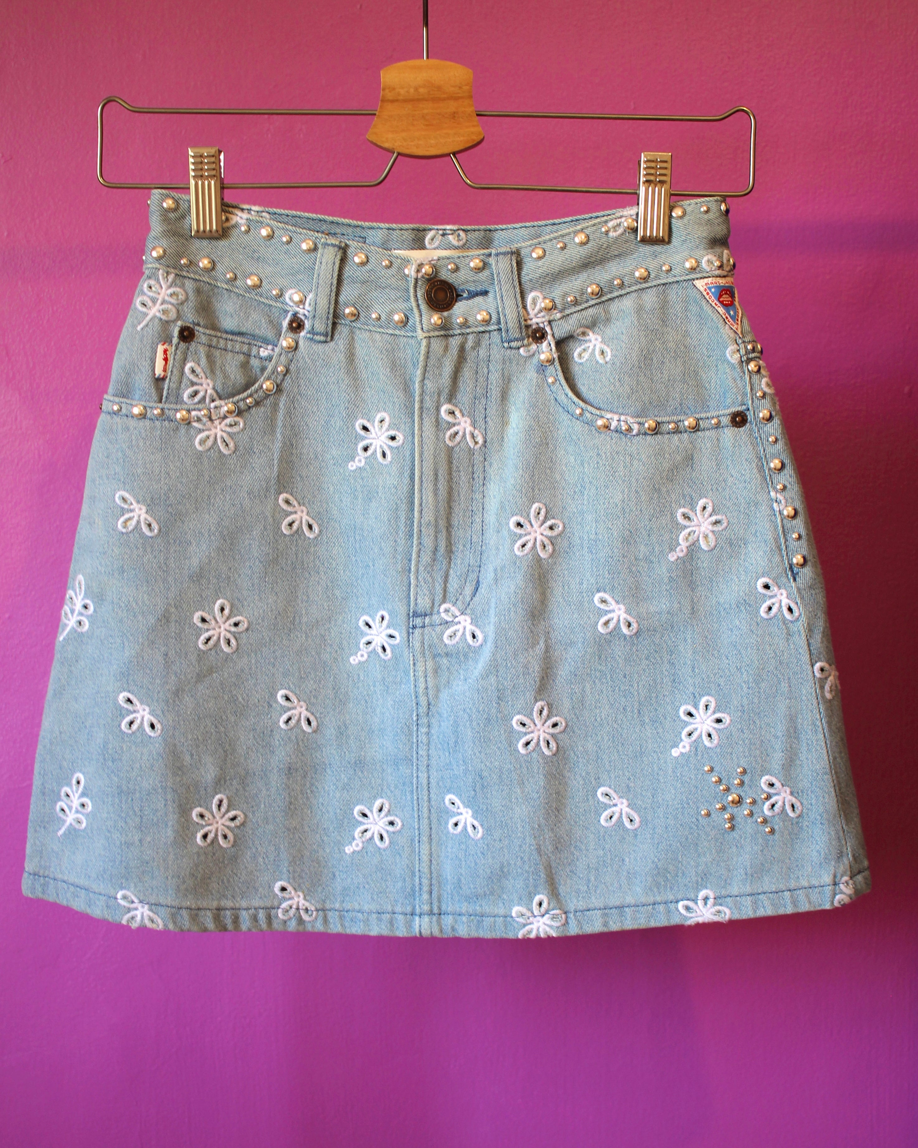Marc Jacobs Studded Embroidered Denim Mini Skirt