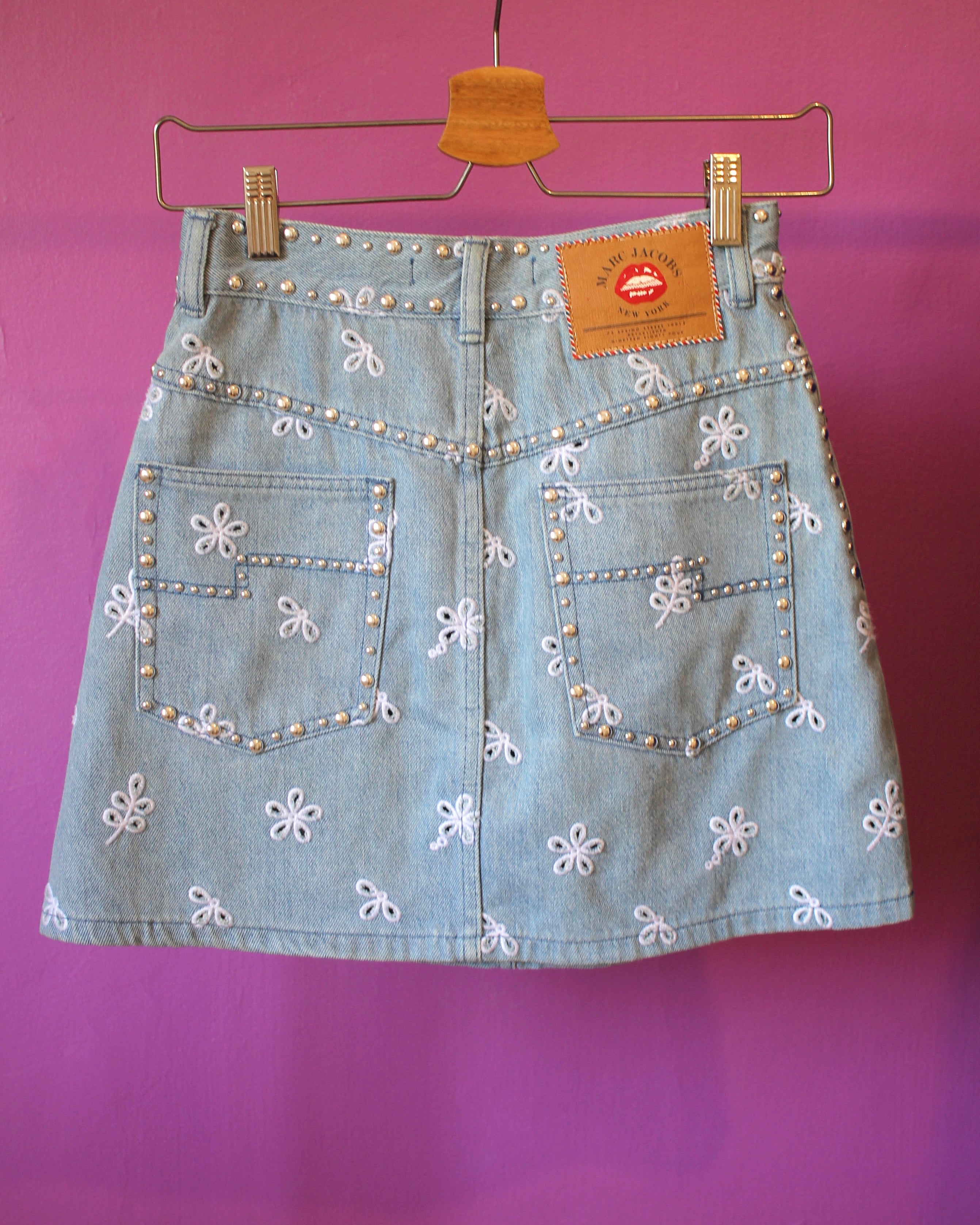 Marc Jacobs Studded Embroidered Denim Mini Skirt