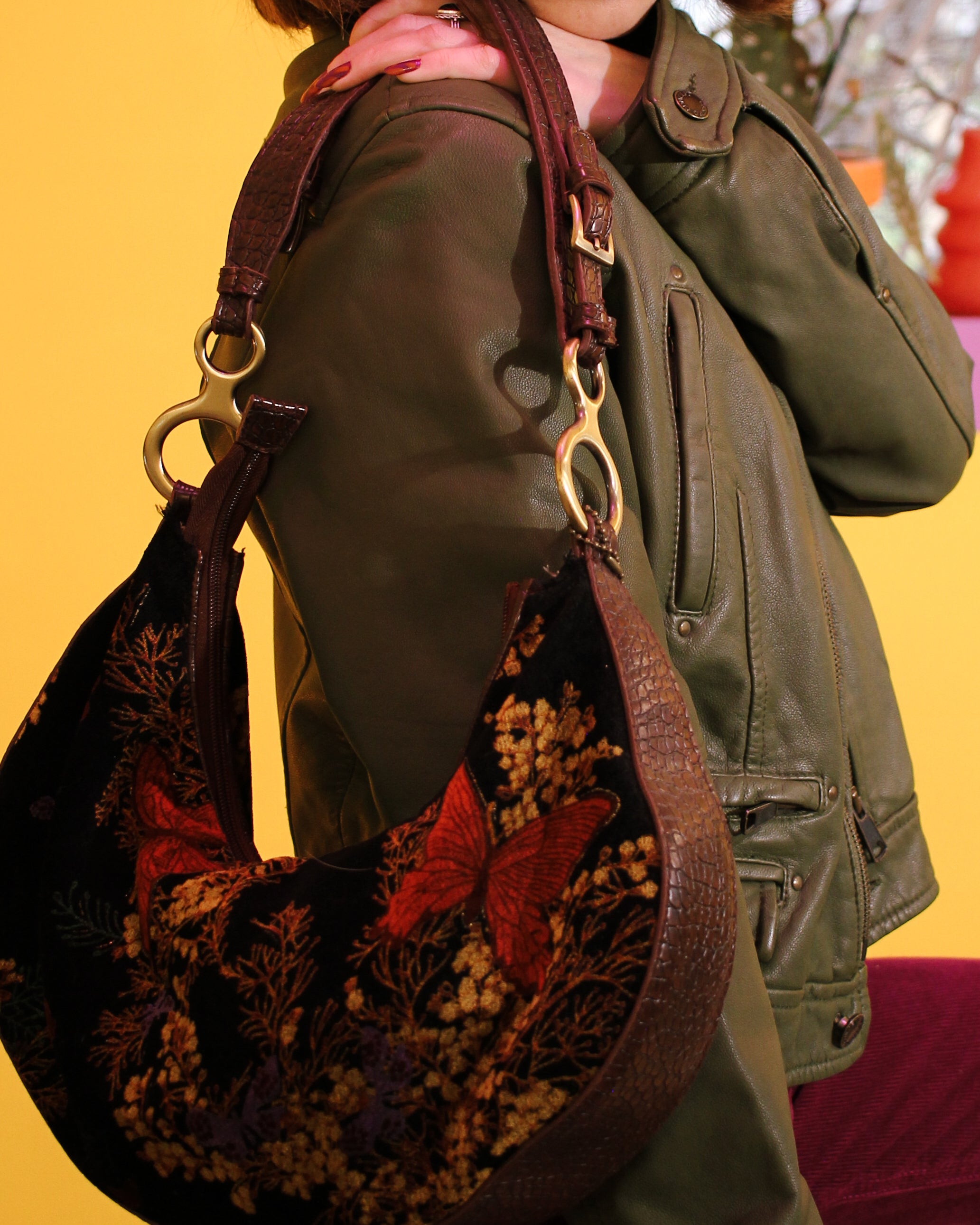 Butterfly Embroidered Crescent Bag