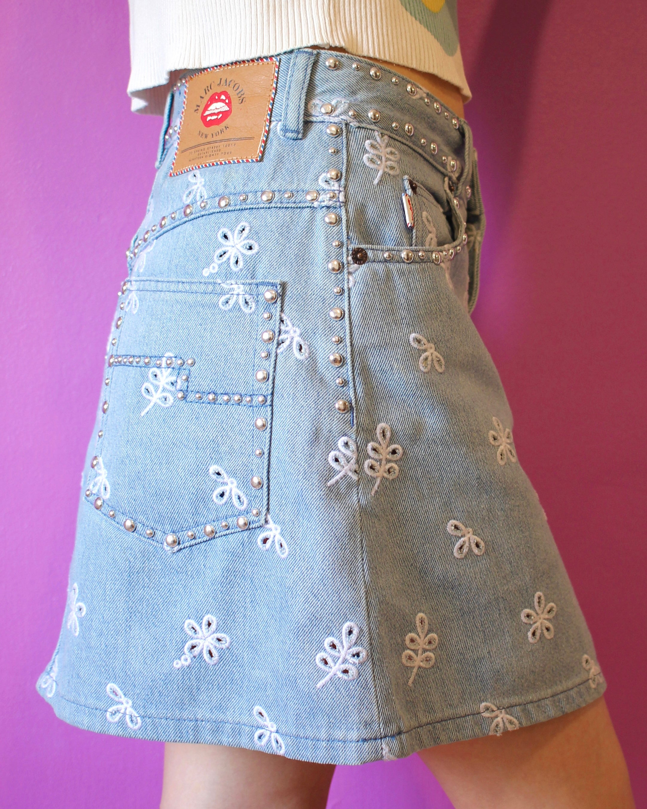Marc Jacobs Studded Embroidered Denim Mini Skirt