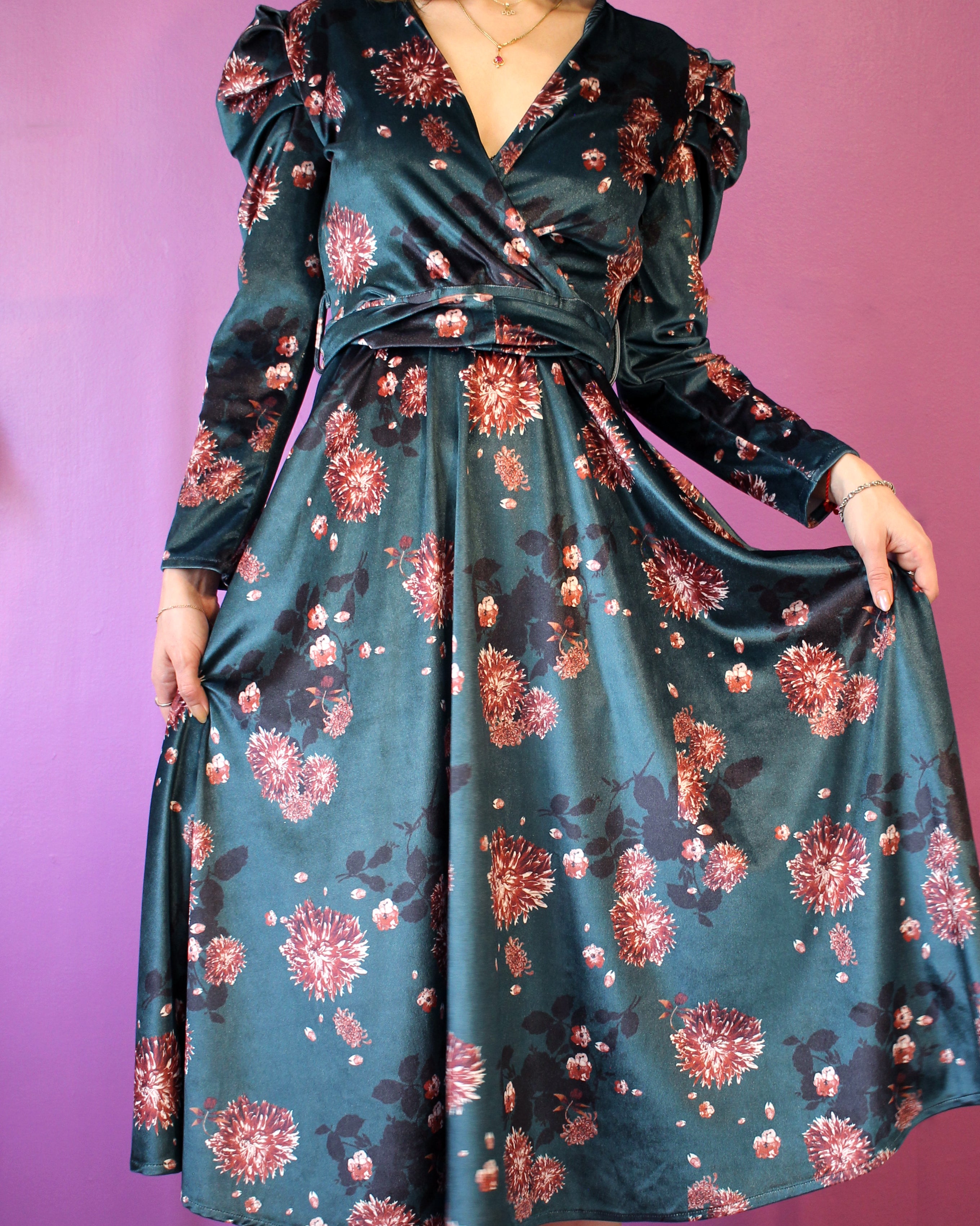 Emerald Floral Velvet Dress