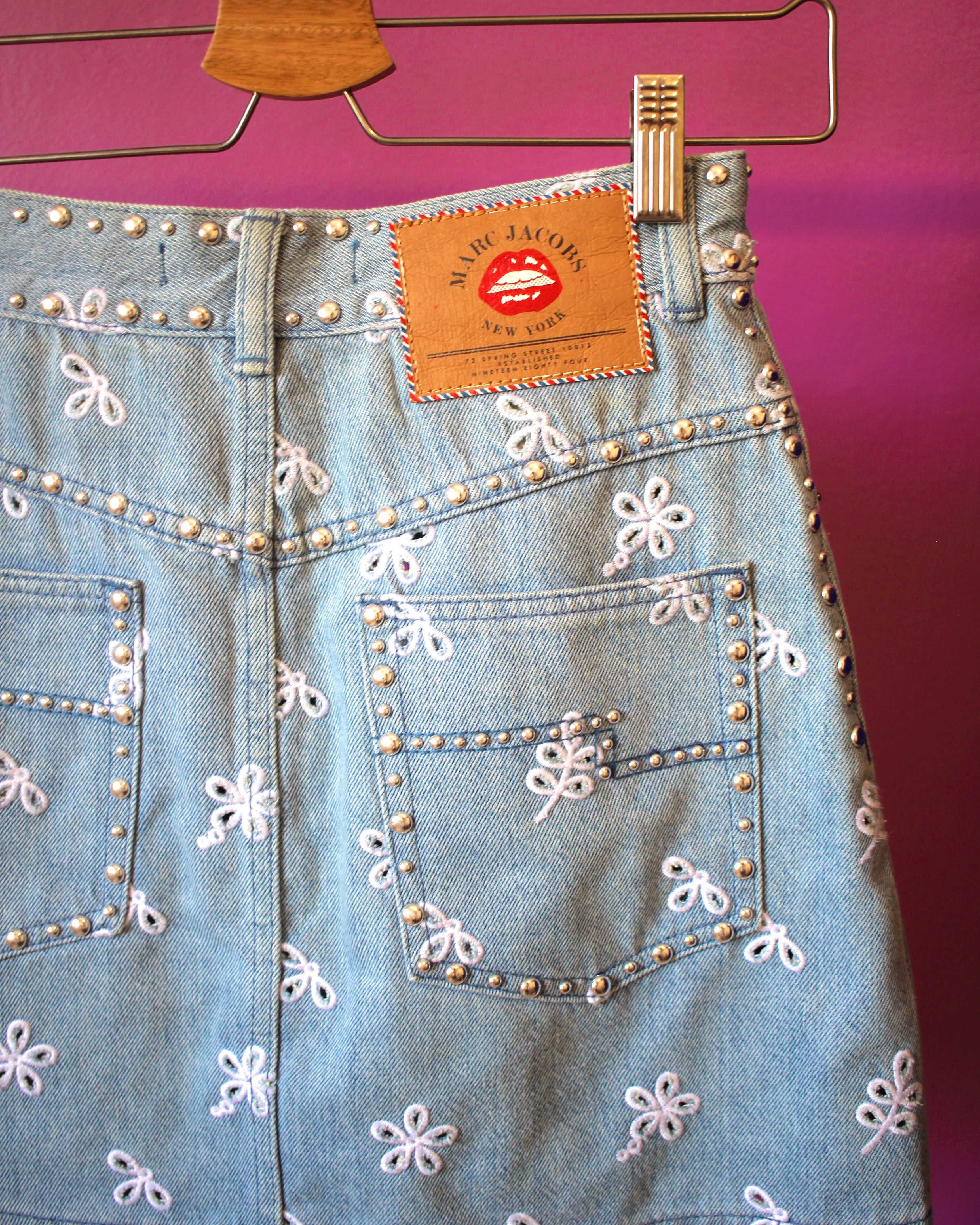 Marc Jacobs Studded Embroidered Denim Mini Skirt