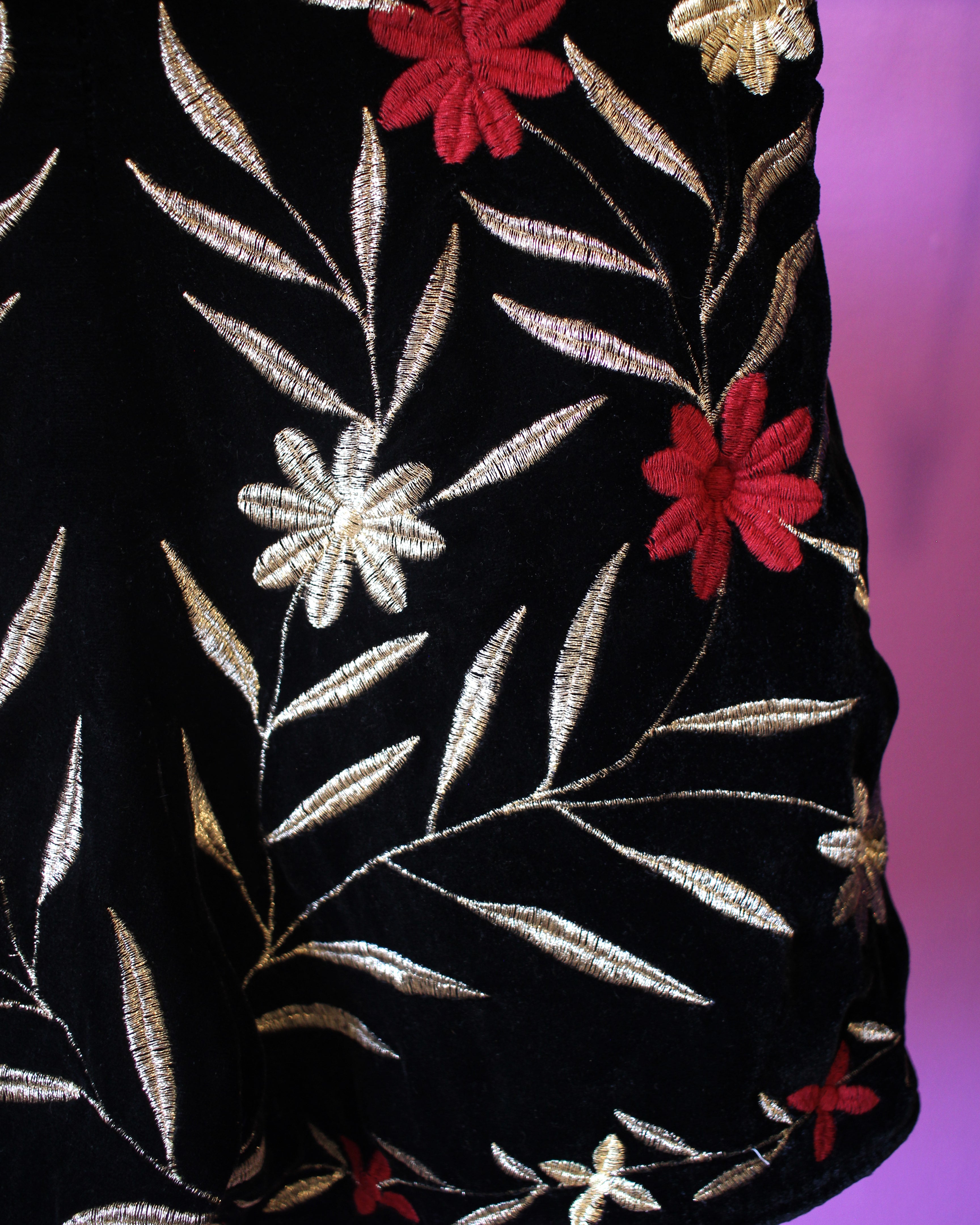 Embroidered velvet shorts