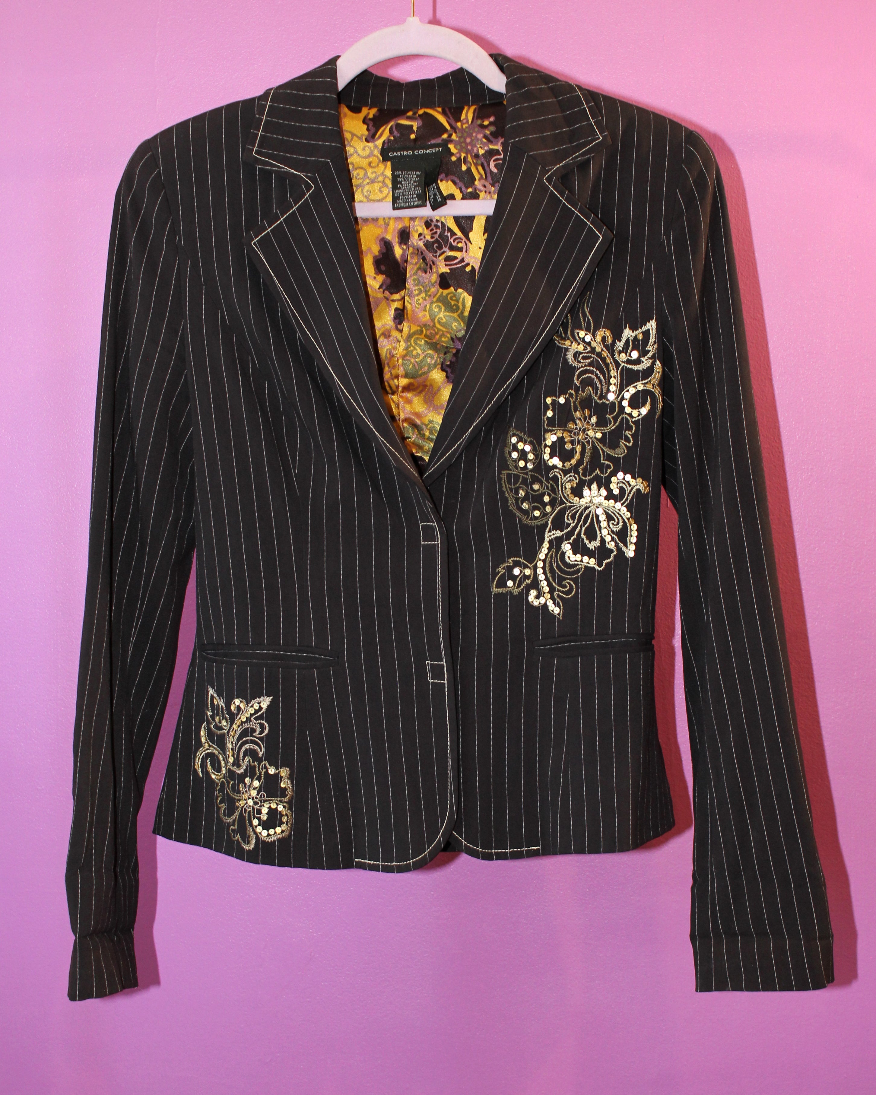 Pinstripe Embroidered Blazer