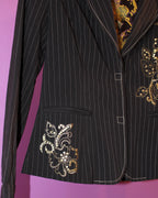 Pinstripe Embroidered Blazer