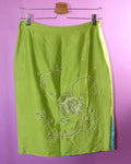 Silk Embroidered Lime Green Midi Skirt