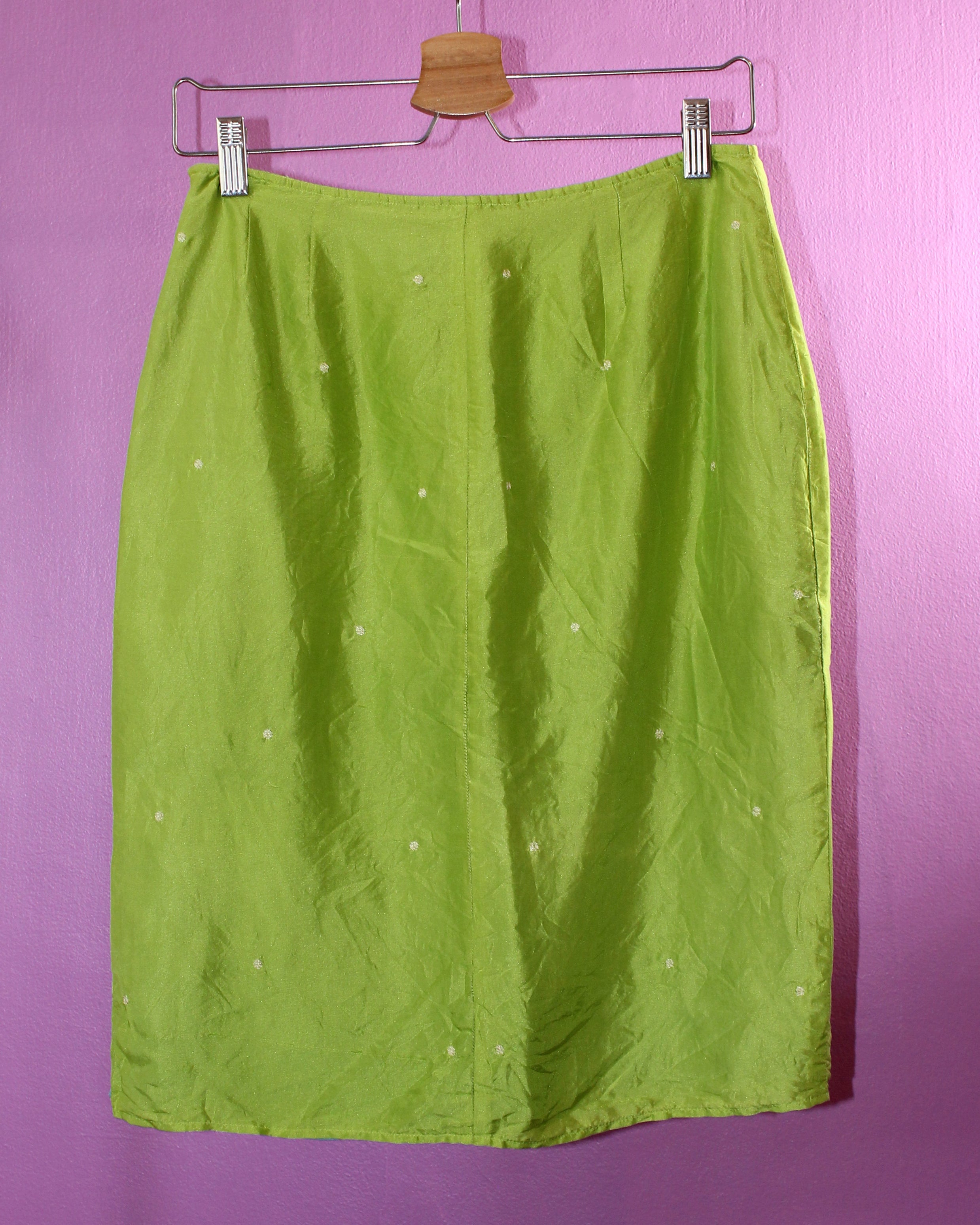 Silk Embroidered Lime Green Midi Skirt