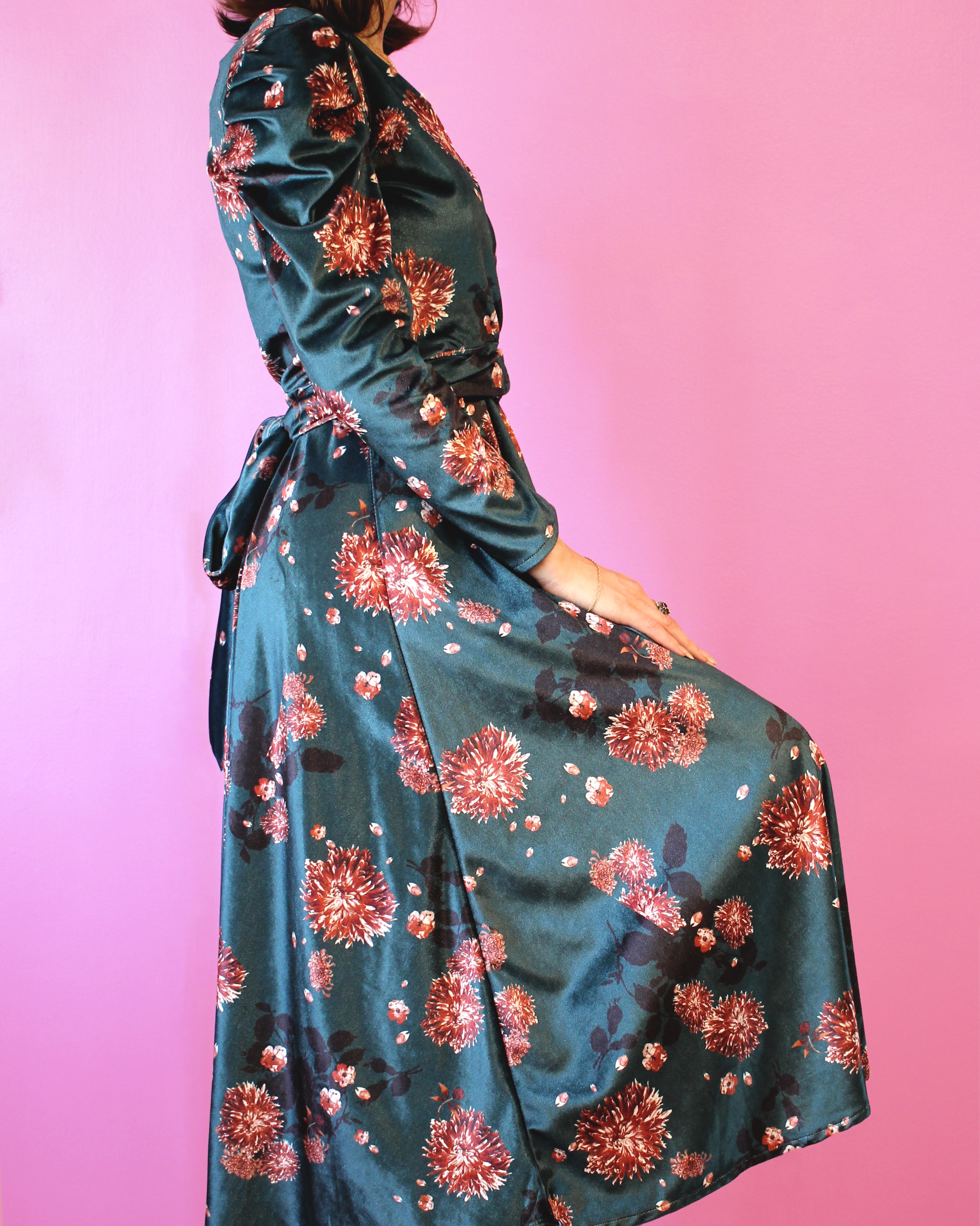 Emerald Floral Velvet Dress