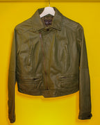 Vintage Olive Leather Biker Jacket