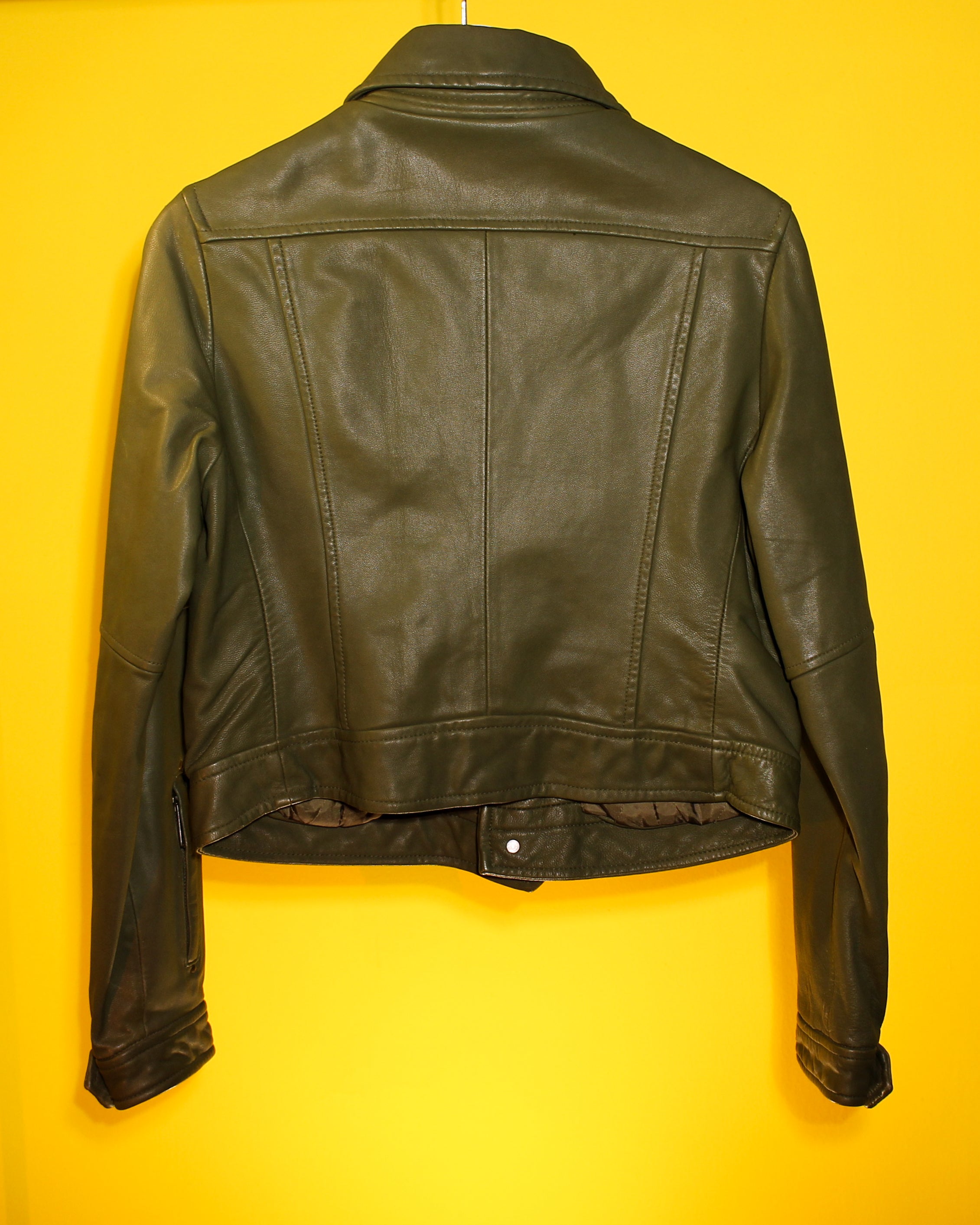Vintage Olive Leather Biker Jacket