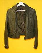 Vintage Olive Leather Biker Jacket