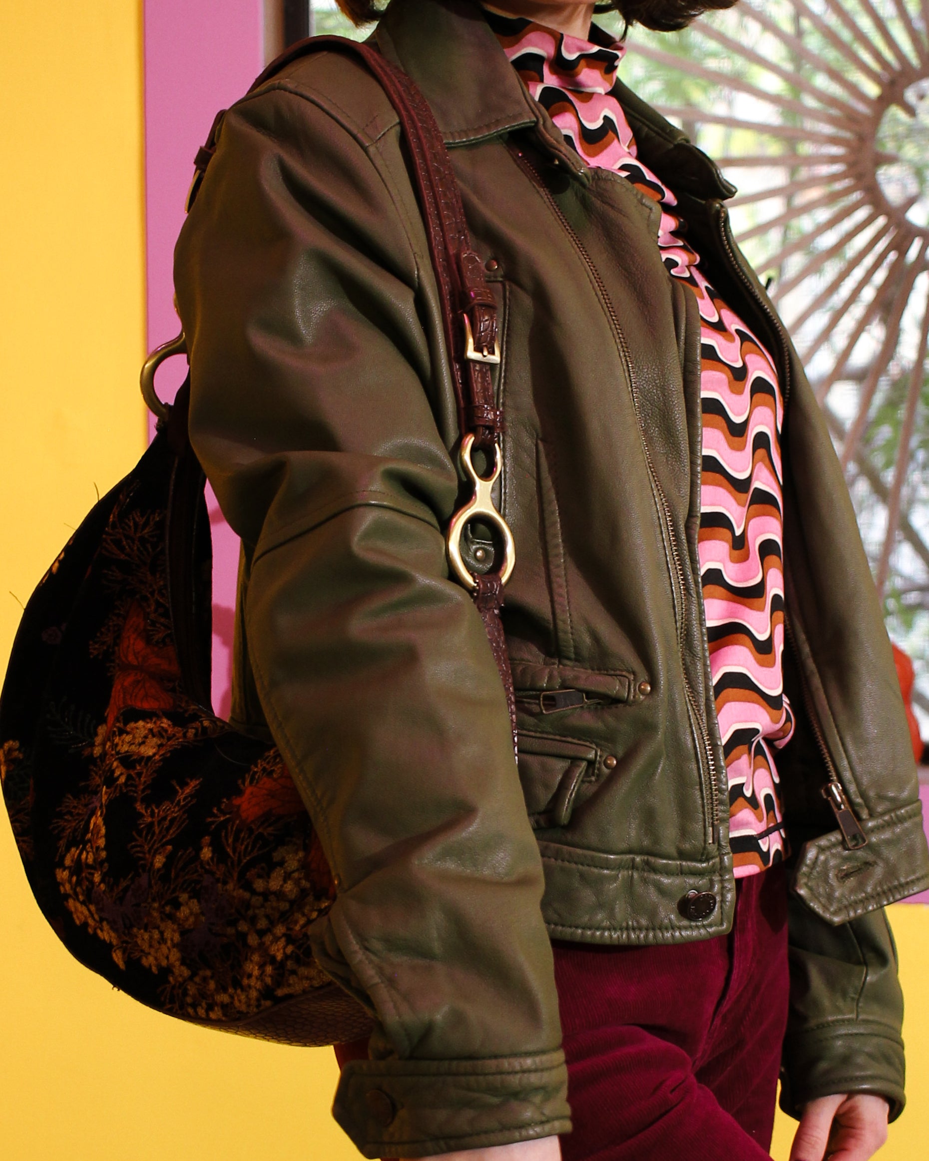 Vintage Olive Leather Biker Jacket