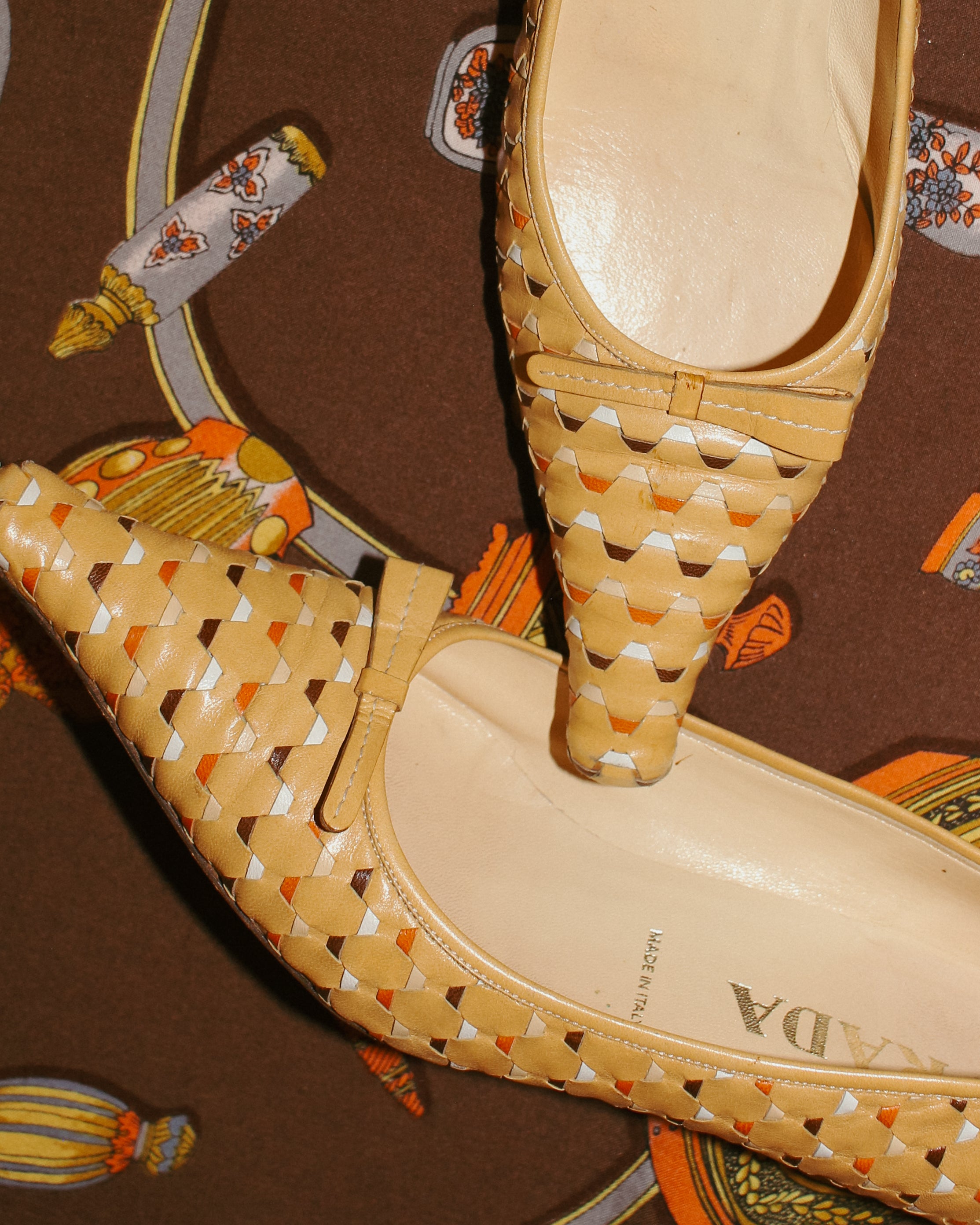 Prada woven leather heels