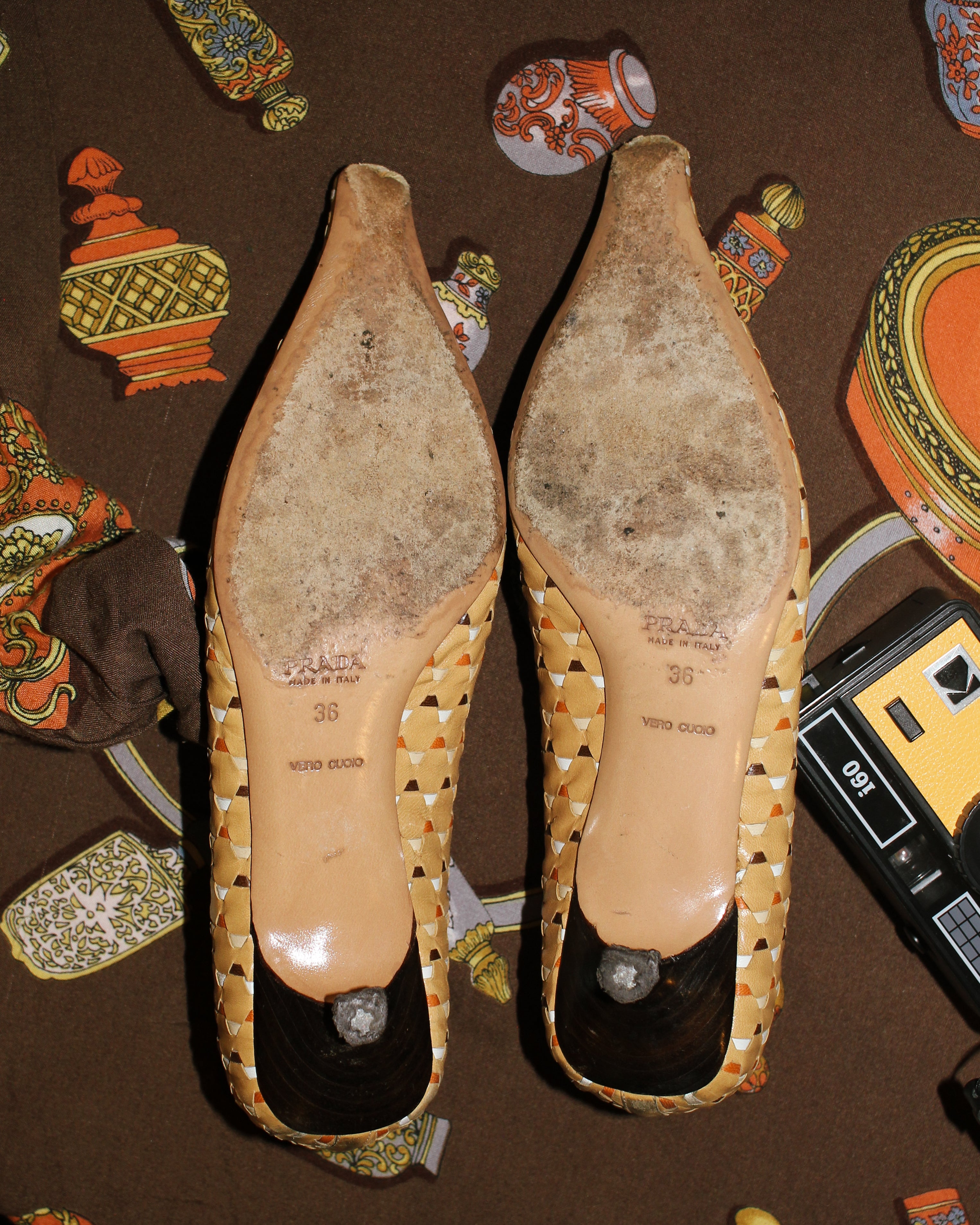 Prada woven leather heels