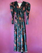 Emerald Floral Velvet Dress