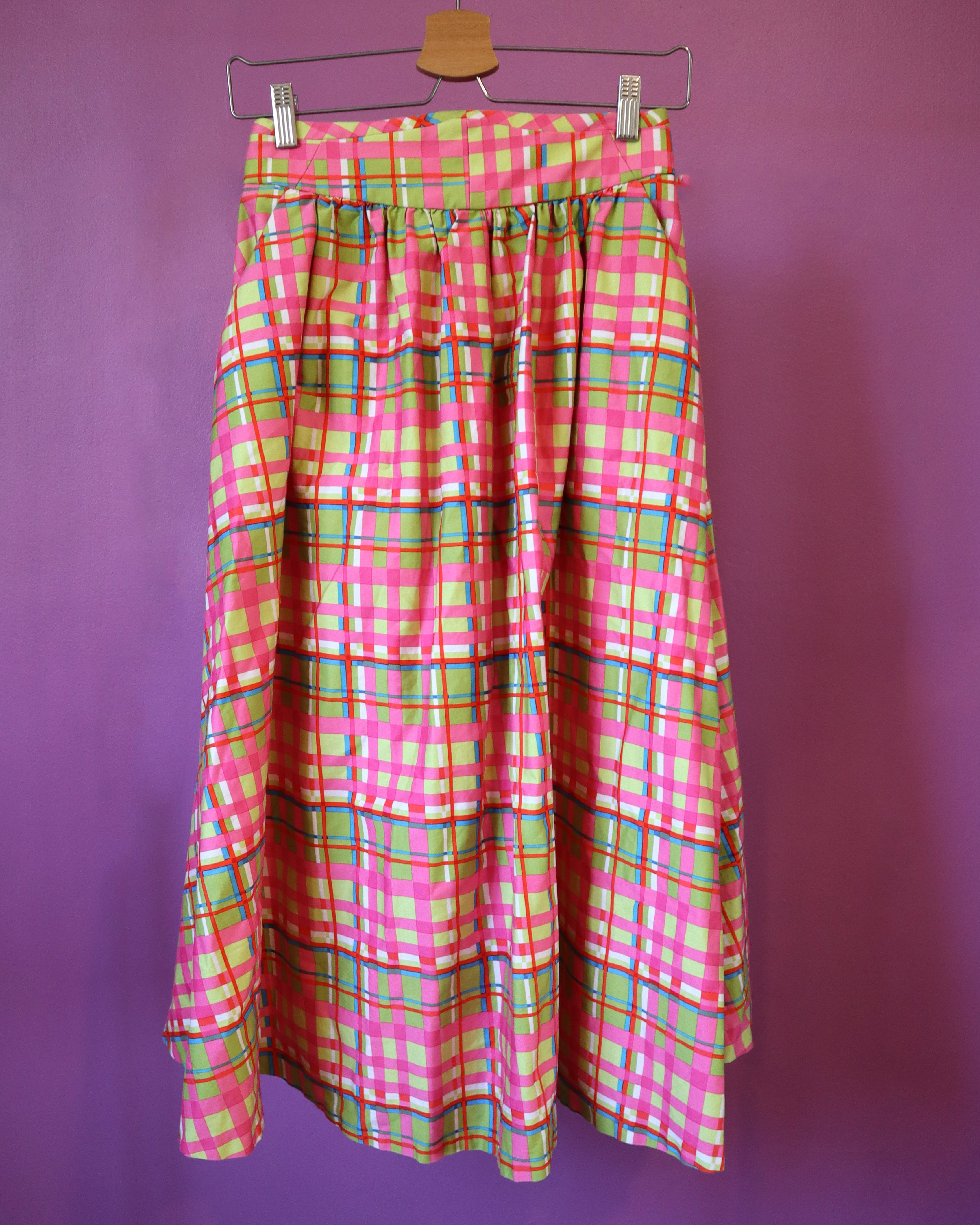 Multicolor Plaid Midi Skirt