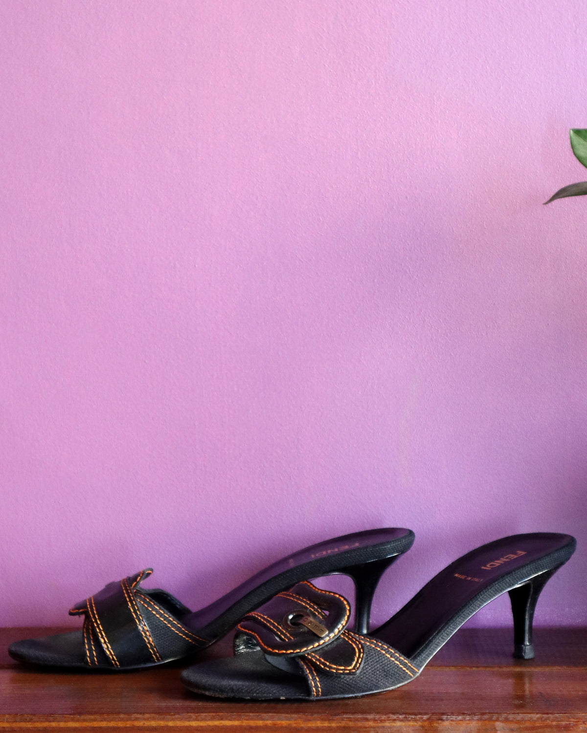 Fendi Black Buckle Mules