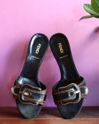 Fendi Black Buckle Mules