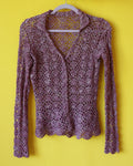 Vintage Mauve Metallic Crochet Cardigan