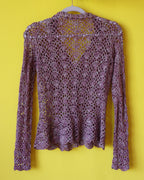 Vintage Mauve Metallic Crochet Cardigan