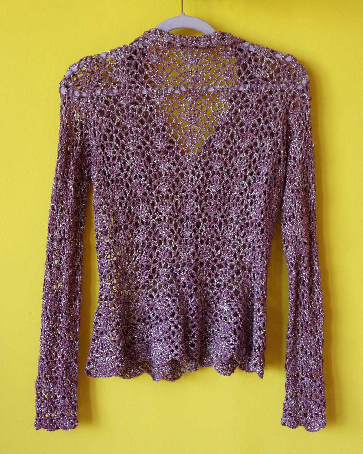 Vintage Mauve Metallic Crochet Cardigan