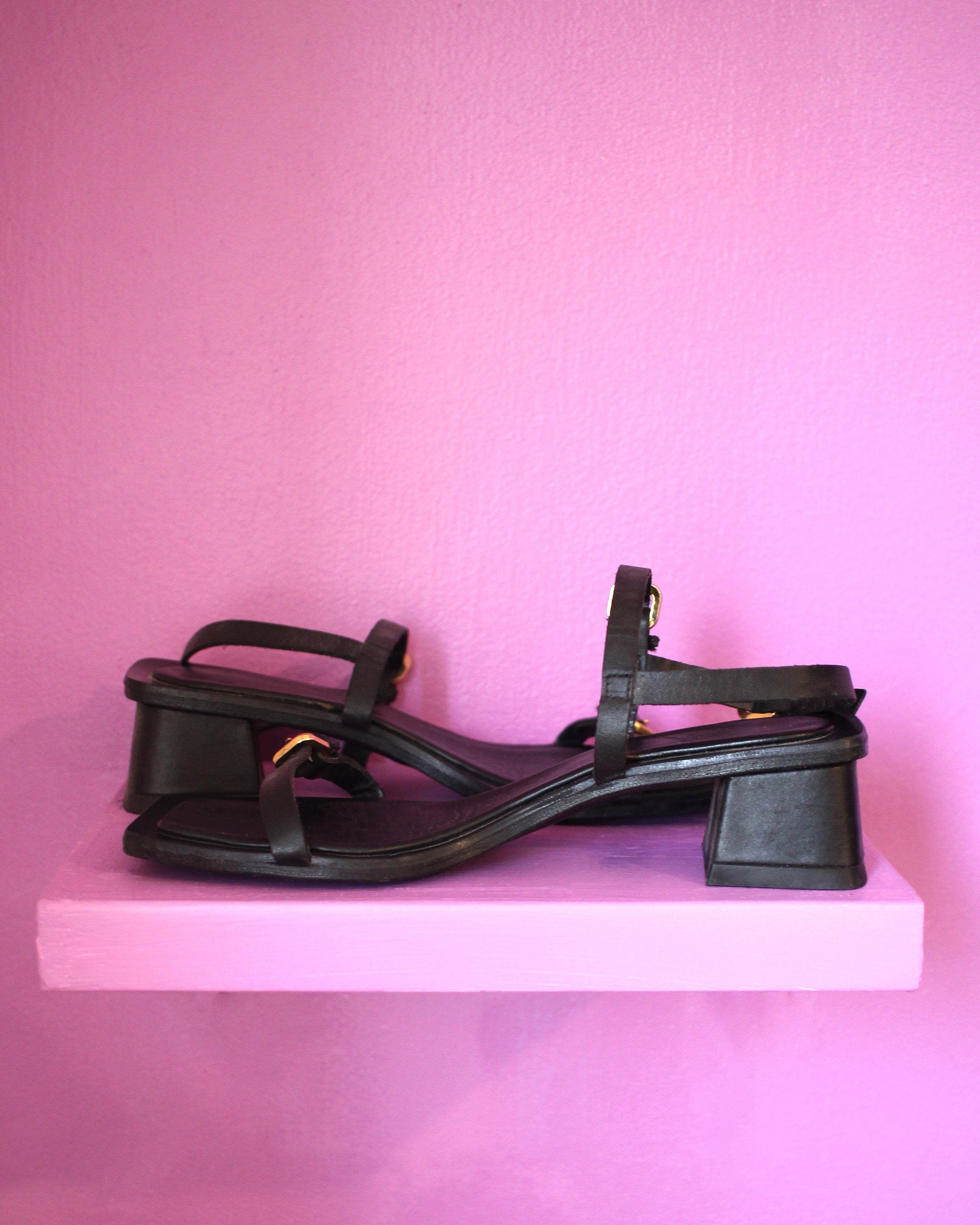 Black leather sandals