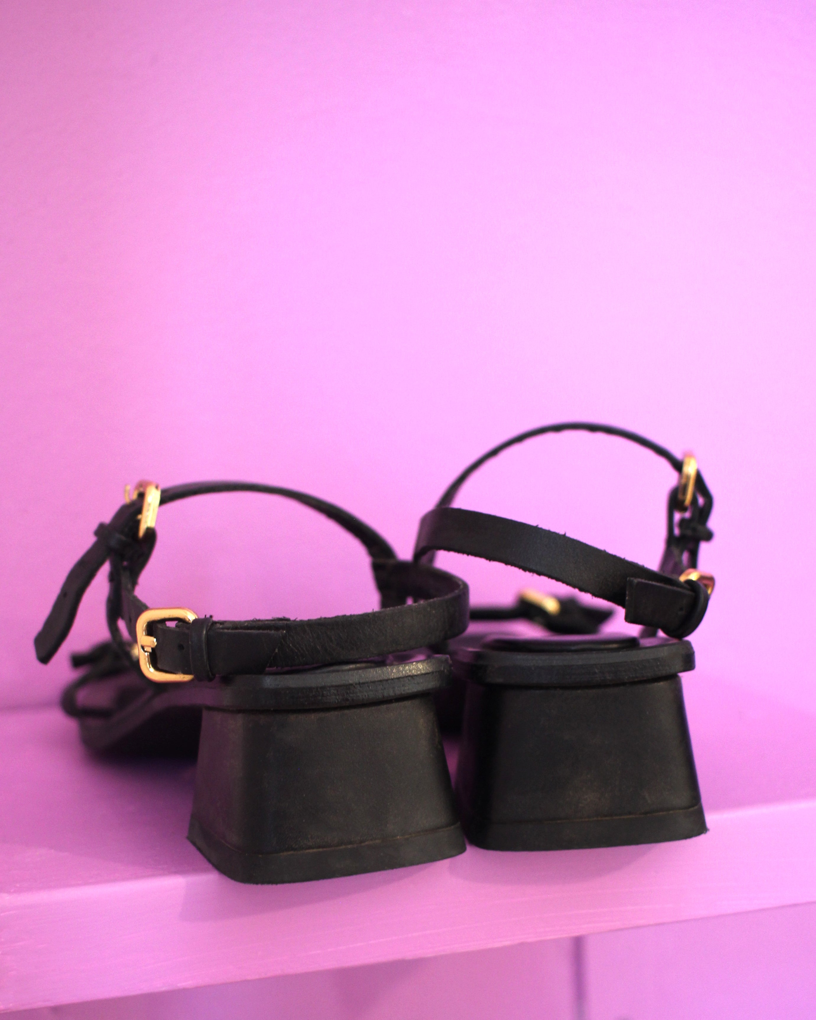 Black leather sandals